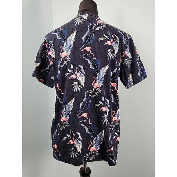 Denim & Flower Ricky Singh Mens Medium Hawaiian Print Flamingo SS T-Shirt Blue - Picture 6 of 8